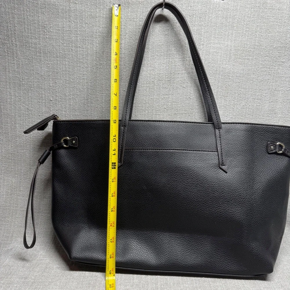 Liz Claiborne Black Pebble Faux Leather Tote Bag Large Shoulder Purse Work